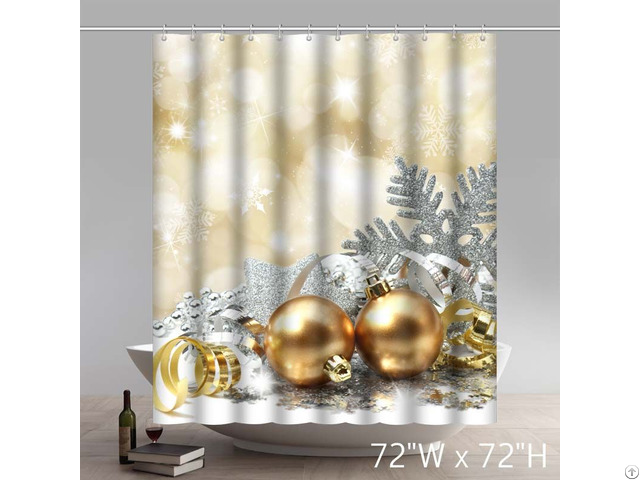 Christmas Bell Snowflake Pattern Gold Shower Curtain