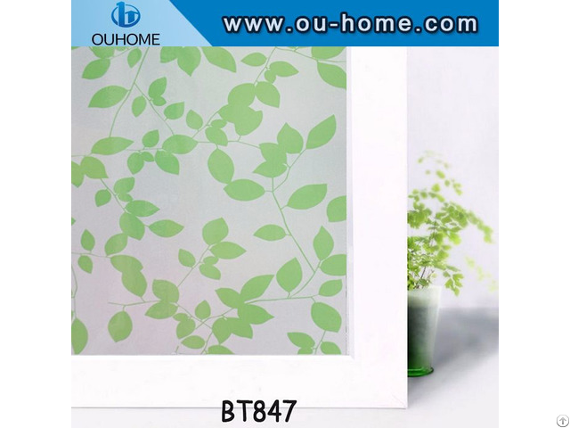 Bt847 Stained Green Leaves Pvc Privacy Window Film