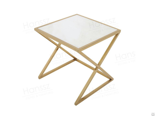 Small Rectangular Side Table With Gold Metal Frame