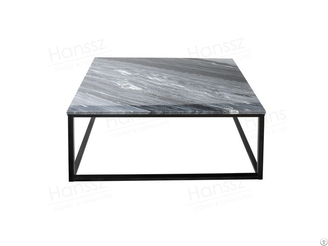 Rectangle Black Metal Frame Grey Marble Coffee Table