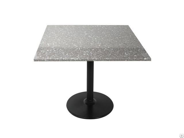 Black Base Square Gray Terrazzo Stone Table