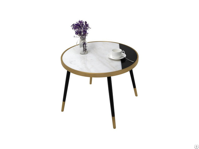 Creative Design Metal Legs Round Black White Marble Table