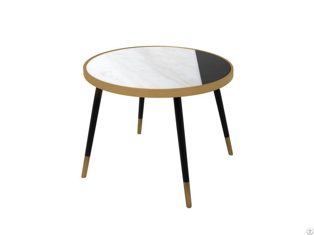 Round White And Black Natural Marble Side Tables