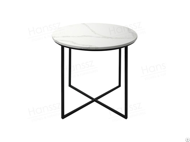Elegant Round Calacatta White Quartz Side Tables