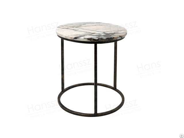 Pink Marble Side Tables With Antique Lacquer Iron Leg
