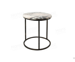 Pink Marble Side Tables With Antique Lacquer Iron Leg