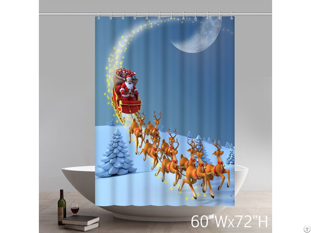 Santa Claus Rides On A Sleigh Pulled By Elk Red Shower Curtains