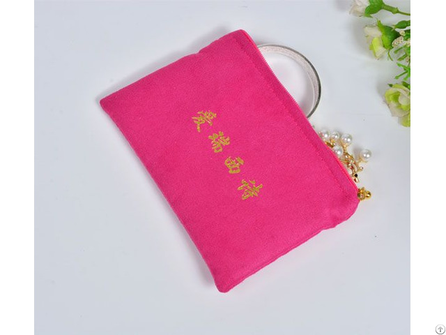 Suede Satin Zipper Pouch For Jewelry Cosmetics