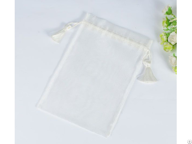 White Tassels Organza Gift Sachet Pouch