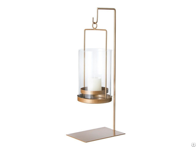 Metal And Glass Hanging Decorative Hurricane Candle Holders With Stand