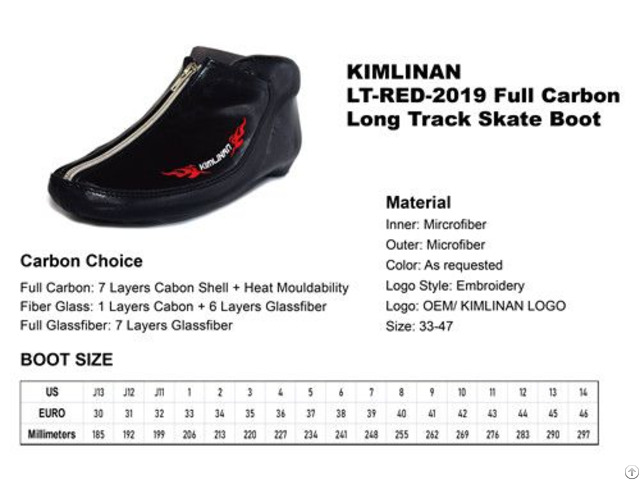 High Quality Kimlinan Lt Red 2019 Full Carbon Long Track Skate Boot