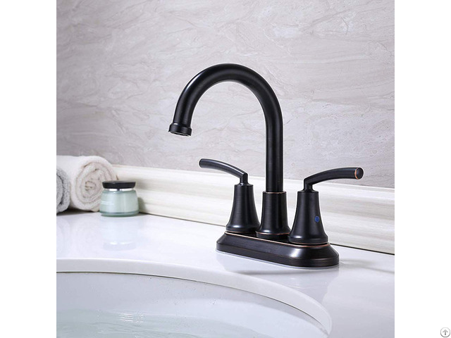 Two Handle Bathroom Faucet With Diamond Seal Technology And Metal Drain Assembly