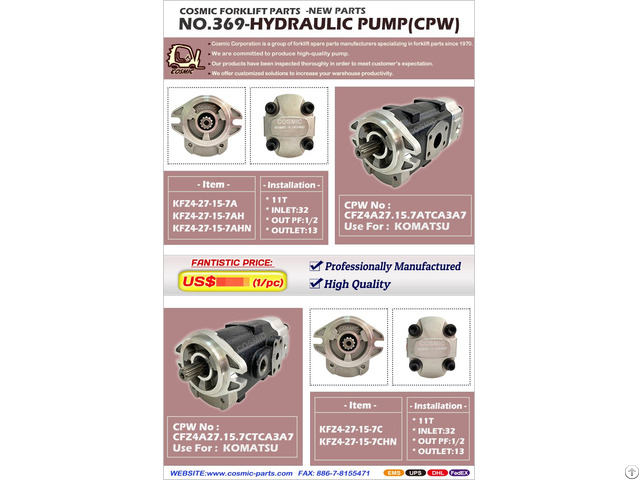 Cosmic Forklift New Parts No 369 Hydraulic Pump Cpw