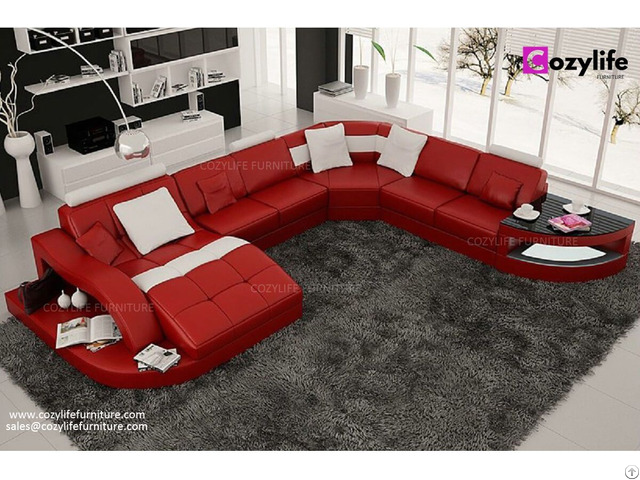 U Shaped Large Sectional Leather Sofa With Chaise