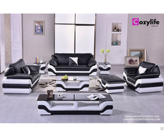 Modern Wooden Black Leather Sofa Set