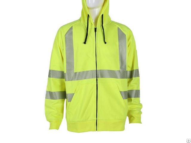 Hi Visibility Pullover Hooded Fleece Zip Up Sweatshirt With Zipper