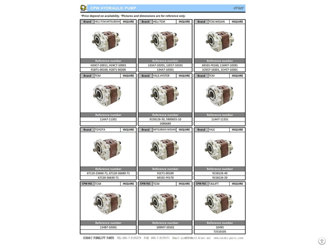 Cosmic Forklift Parts No 341 Cpw Hydraulic Pump Cfg22 Series Catalogue