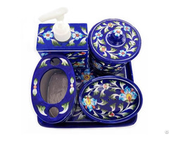 Clay Craft Gitagged Jaipur Blue Pottery Bathroom Accessories Set