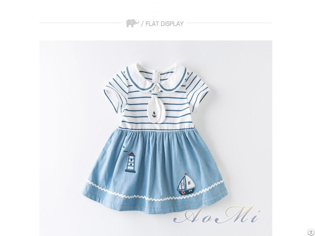 Fake Two Pieces Zebra Stripes Solid Color Skirt Light And Breathable Summer Kids Dress Aomi K003