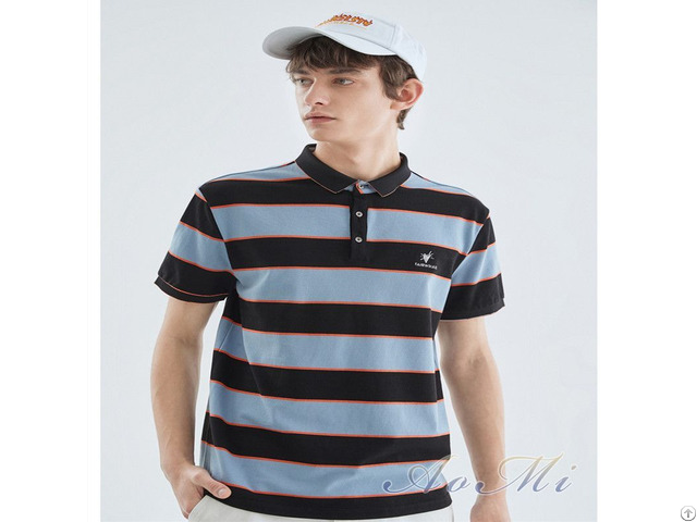 Polo Shirt Trendy Men S Summer New Trend Embroidery Color Striped Knitted Casual Top Aomi R0013