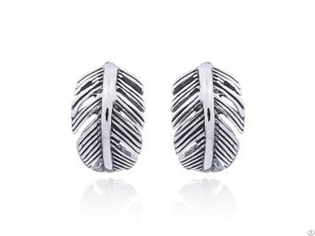 Silver Curly Feather Stud Earrings