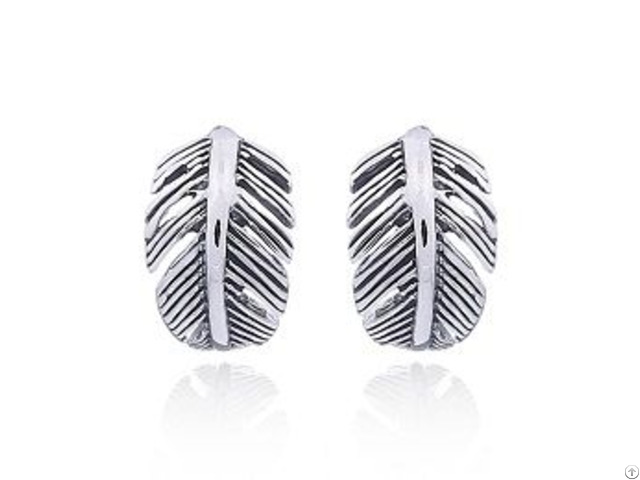 Silver Curly Feather Stud Earrings