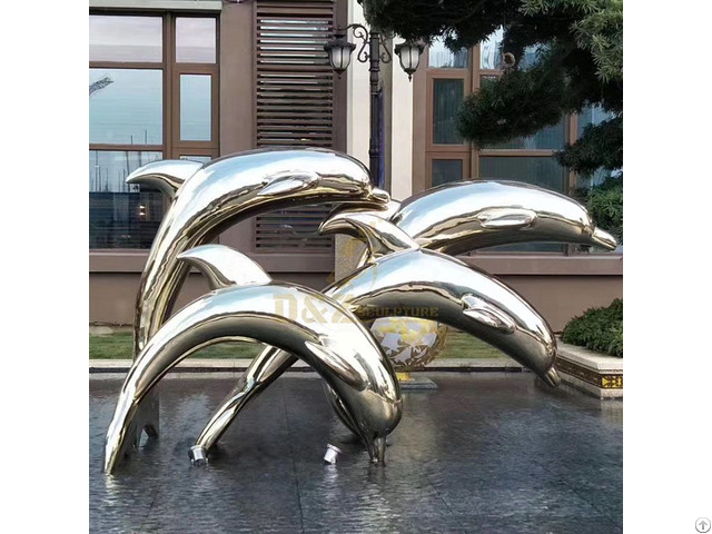 Life Size Stainless Steel Dolphin Sculpture For Garden Theme Decoration