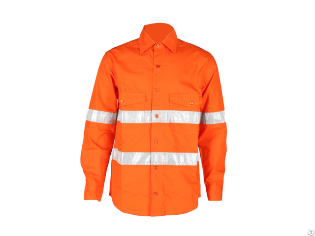 Optional 100 Percent Cotton Safety Factory Worker Shirt With Reflective Strips