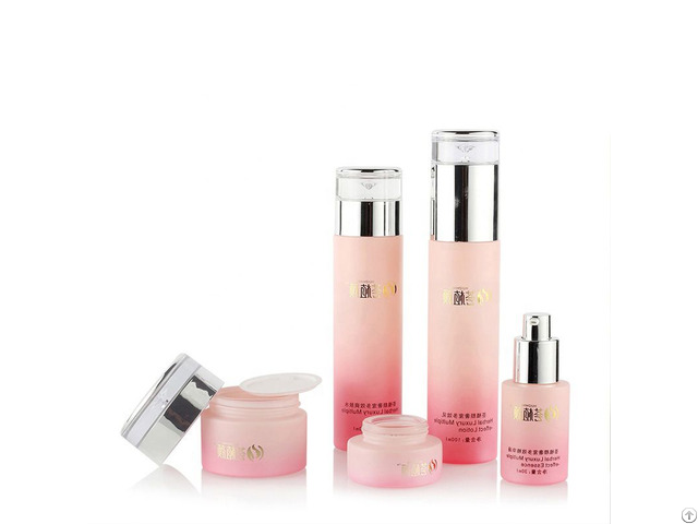 Fashionable 30ml Pink Skin Care Glass Bottlte Lotion Bottles Set With Pump