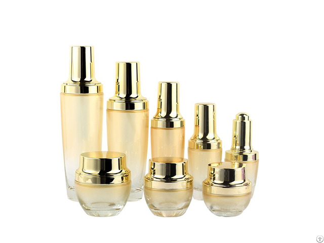 Hot Sale 100ml 120ml Empty Round Yellow Glass Lotion Bottle Set And 30g 50g Jar