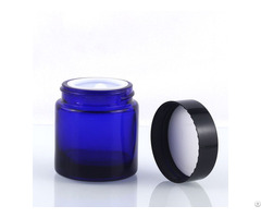 Top Quality Frosted Blue 50g Cream Jar Glass Bottle With Black Lid