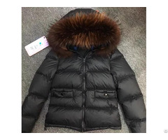 Hooded Warm Men Brown Real Raccoon Fur Collar Short Black Shell Down Jacket