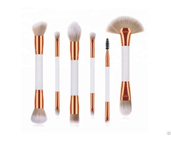 6pcs Double End Makeup Brush Set With Two Color Synthetic Hair Gold Aluminum Ferrule