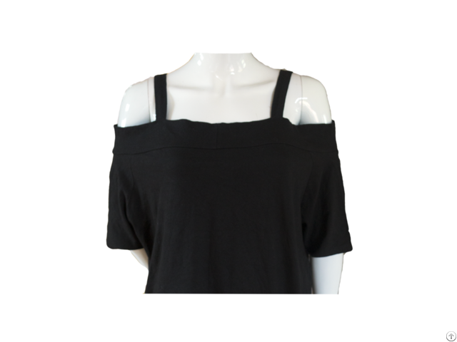 Cold Shoulder Black Fitted Tops For Girls