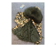 Winter Camouflage Shell Short Coat Army Green Rabbit Fur Lined Men Jacket With Military Style