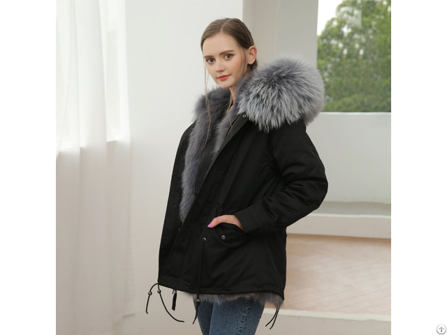 Knitted Gray Fox Fur Lining Ladies Parka Collar Classic Clothing