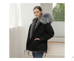 Knitted Gray Fox Fur Lining Ladies Parka Collar Classic Clothing