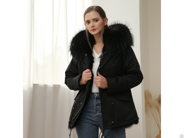 Women Real Fox Fur Parka Warm Short Garment Collar Detachable