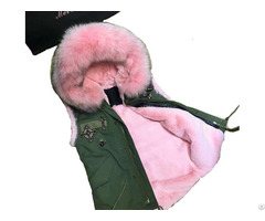 Elegant Coat Women Short Army Green Vest With Pink Fur Liner