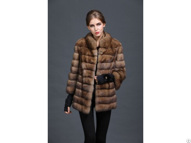 Genuine Fur Brown Chinchilla Bat Sleeve Women Luxury Coat