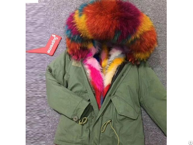 Short Parka With Colorful Fox Fur Lining Fashion Beautiful Coat