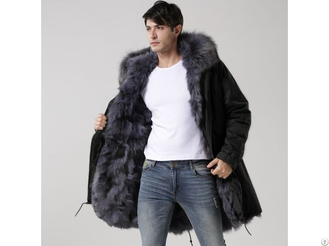 Fashion Thick Warm Parka Black Outshell With Grey Fox Fur Lining