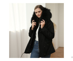 Black Dandyish Parka Warm Fur Coat With Big Raccoon Hair Collar