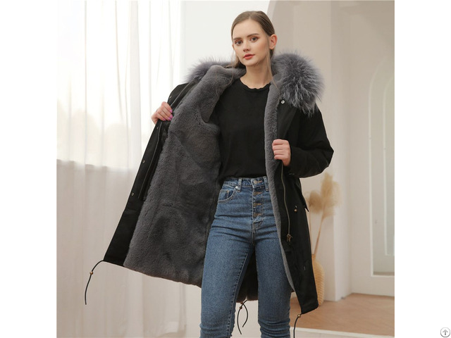 Geniality Long Women And Men Winter Parka Faux Fur Coat Raccoon Hood