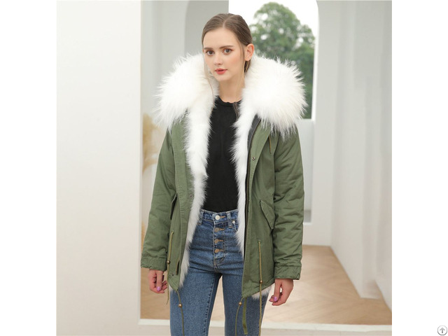 Real Fox Fur Parka Army Green Knitted Out Shell Plus Size Coat