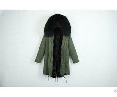 Military Green Parka Long Coat With Black Faux Fur Lining Winter Jackets For Ladies