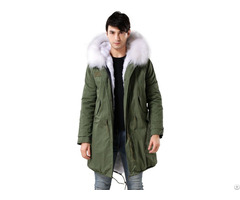 Meifng Pure White Lined Parka Coat For Men And Women Rex Rabbit Fur Garment