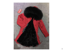 Nice Long Red Parka With Black Faux Fur Lining Winter Korean Clothes