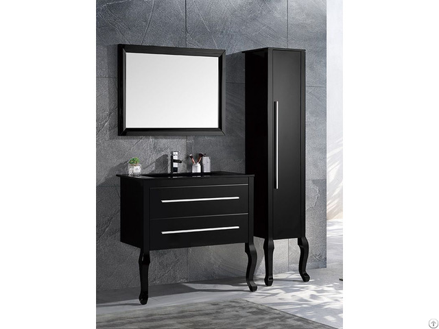 Black Floor Standing Bathroom Cabinet Set With Solidwood Legs