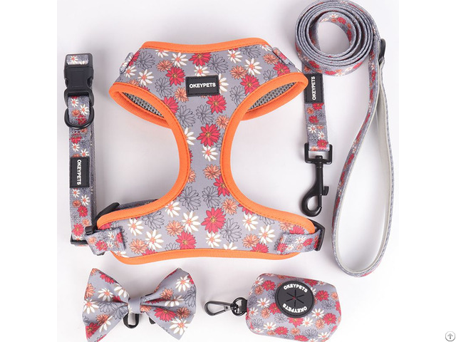 Okeypets Customozed Pattern Printing Pet Collar Leash Soft Dog Harness Set Pink